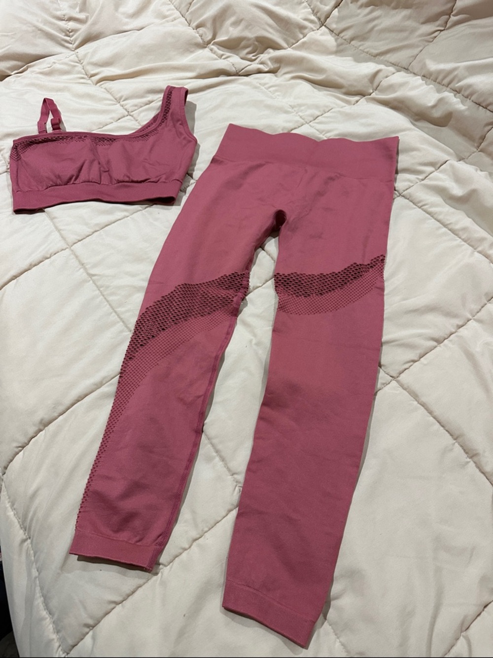 Seamless Ribbed Sports Bra & Legging Set - Dusty Rose see measurements